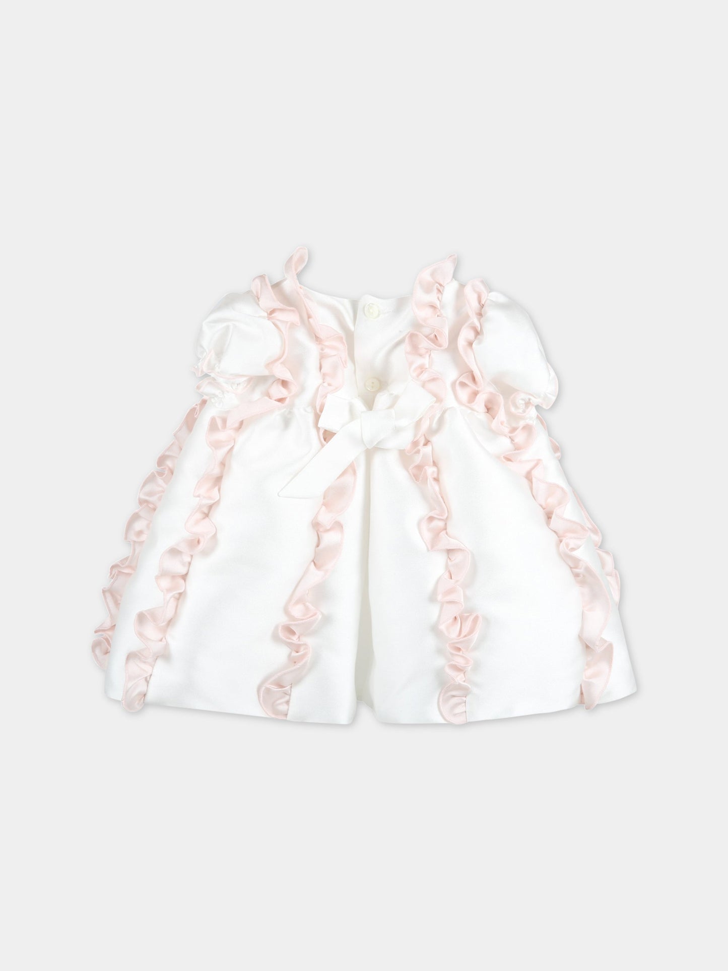 Vestito bianco per neonata con rouche rosa e fiocchi,La Stupenderia,CBAB06S60 S63