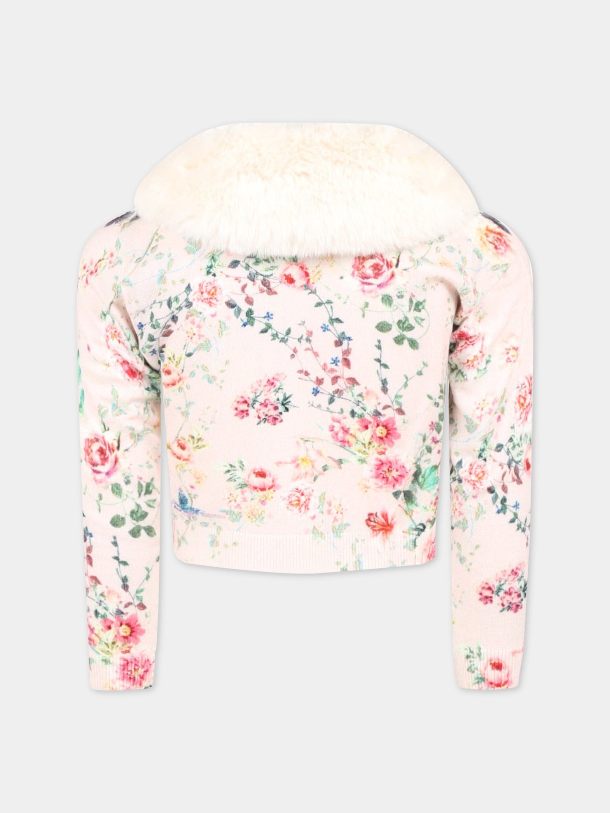 Cardigan rosa per bambina con fiori,Blumarine Baby,IF2053 MAB01 B4012