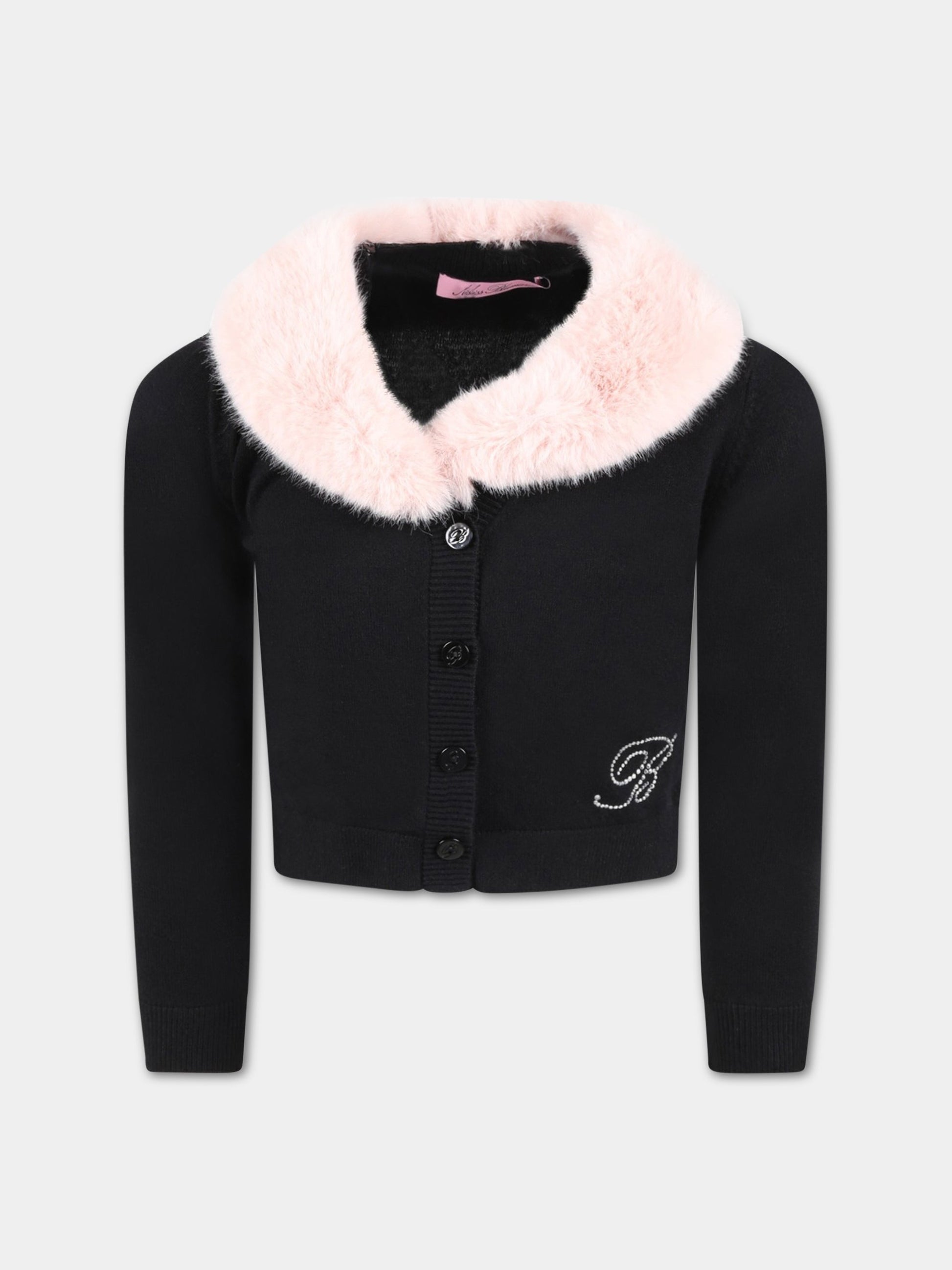 Cardigan nero per bambina con logo,Blumarine Baby,IF2054 MAB01 R9578