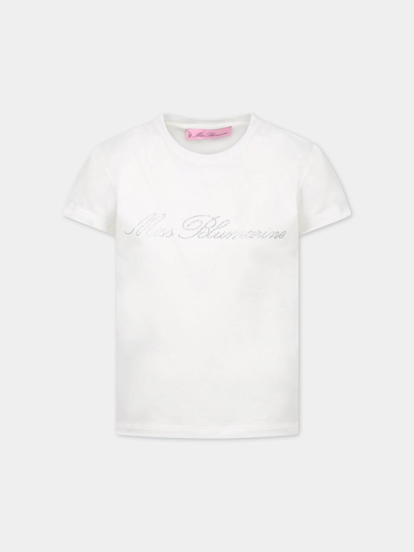 T-shirt avorio per bambina con logo,Blumarine Baby,IF2097 J0088 A06484