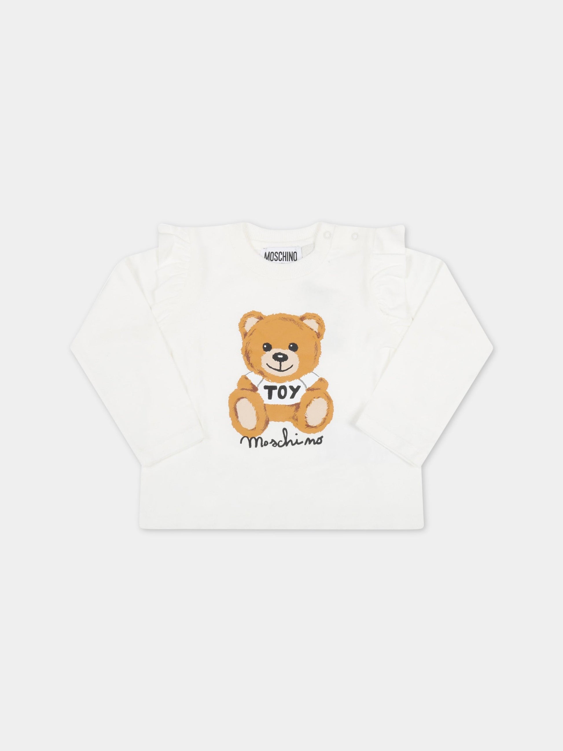 T-shirt avorio per neonats con teddy bear,Moschino Kids,MDO00I LBA11 10063