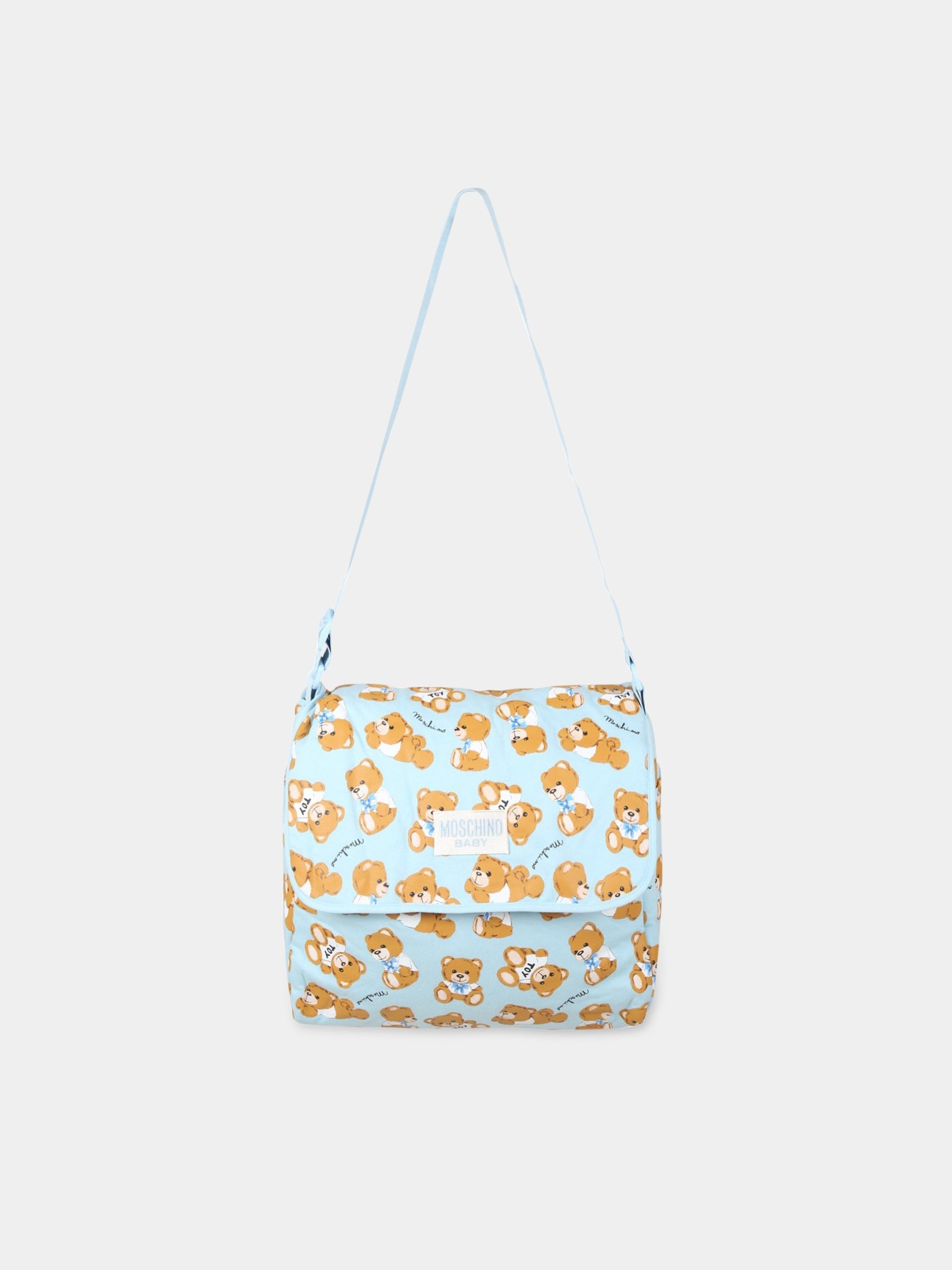 Borsa mamma celeste per neonato con Teddy Bears,Moschino Kids,MQX03D LCB26 82578