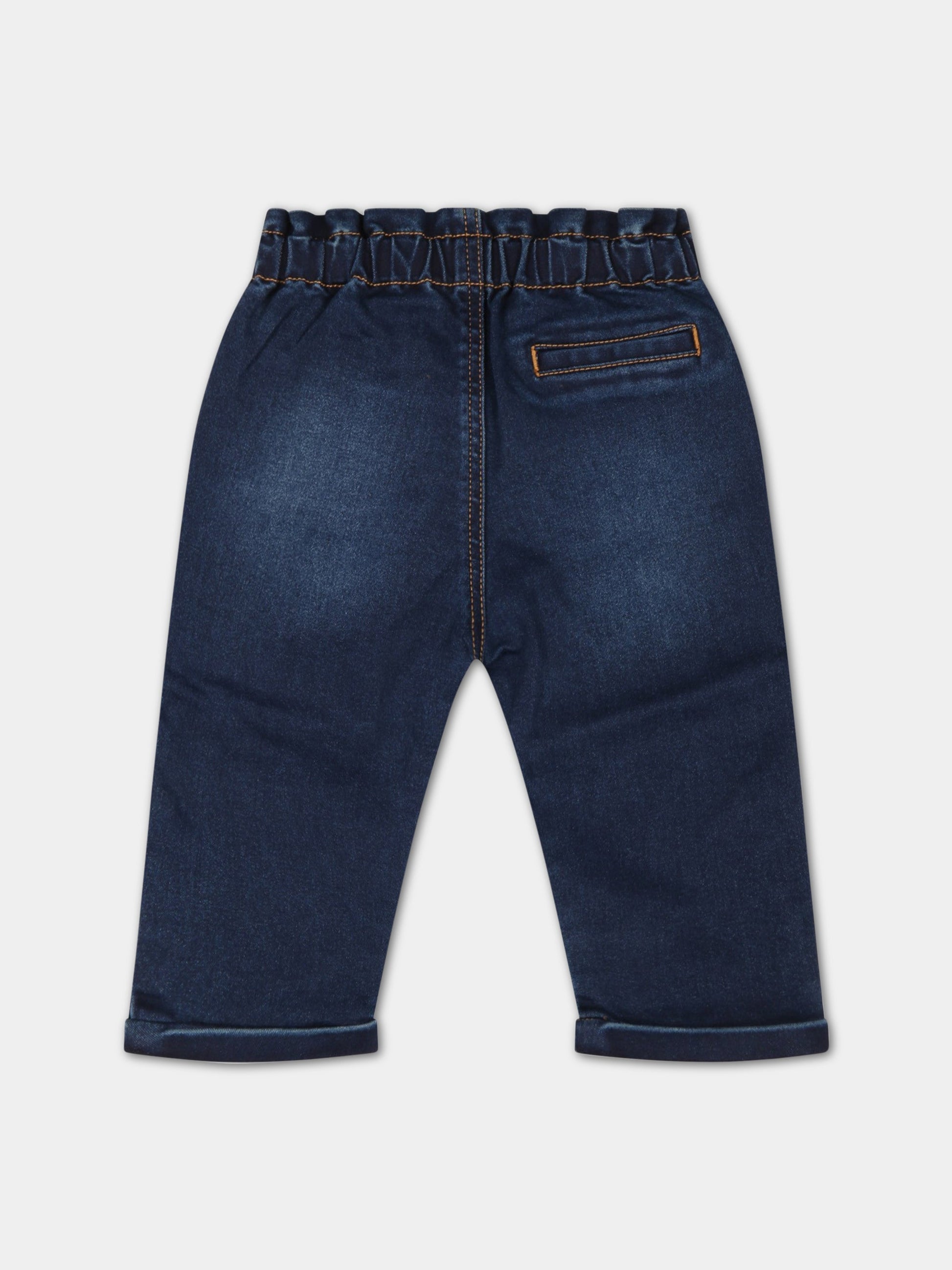 Jeans blu per neonata con cuore,Moschino Kids,MDP02S LXE24 40016