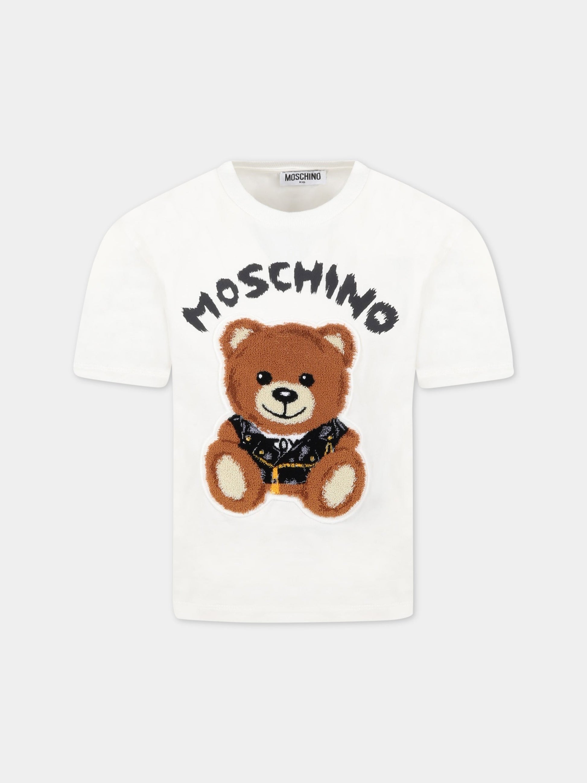 T-shirt bianca per bambino con logo,Moschino Kids,HUM03S LBA12 10063