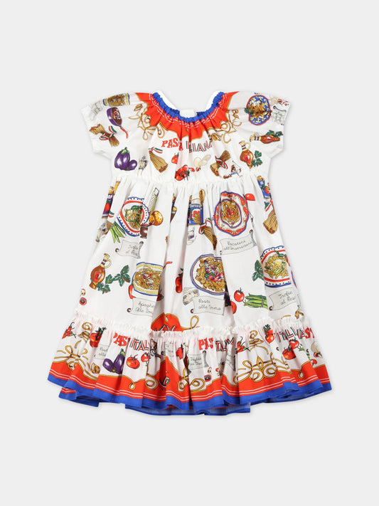 Vestito bianco per neonata con stampe iconiche,Dolce & Gabbana Kids,L22DC9 G7E1N HA3UP