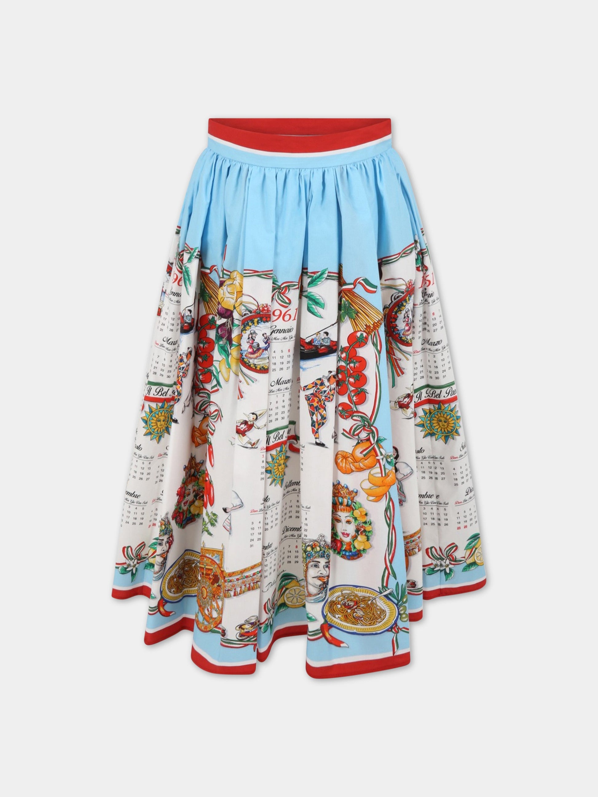 Gonna bianca per bambina con stampe multicolor,Dolce & Gabbana Kids,L54I45 G7F0Y HA3US