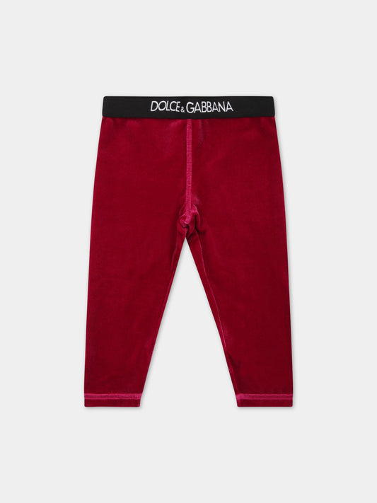 Pantaloni fucsia per neonata con logo bianco,Dolce & Gabbana Kids,L2JP9J FUWD6 F0877