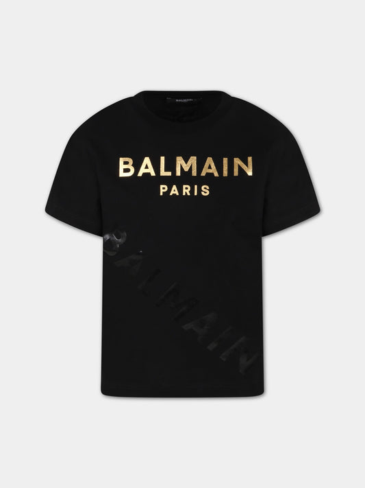 T-shirt nera per bambini con loghi,Balmain Kids,6R8P81 J0177 930