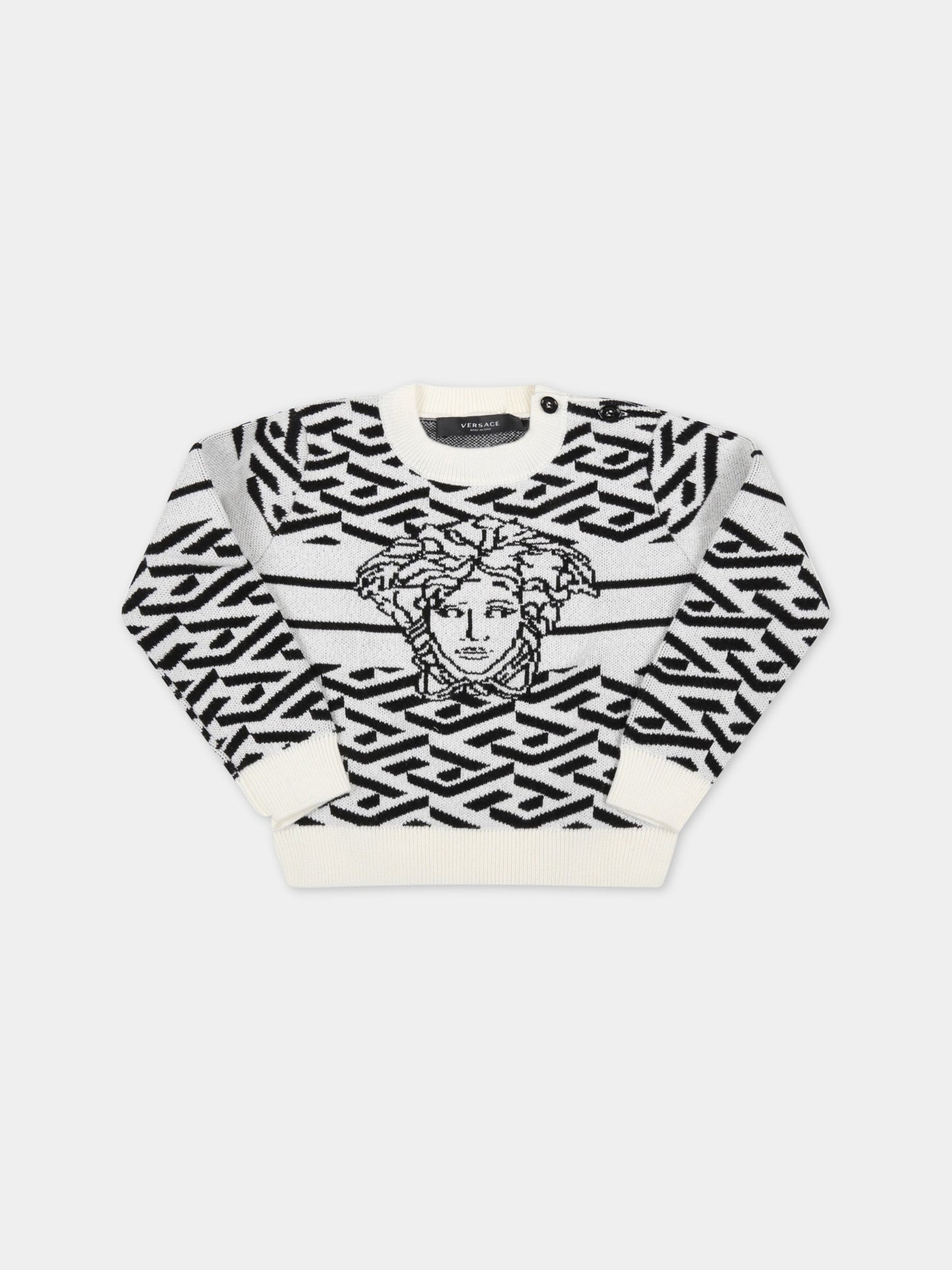 Maglione bianco per neonati con Medusa,Versace,1003877 1A02098 2W020 AY6420