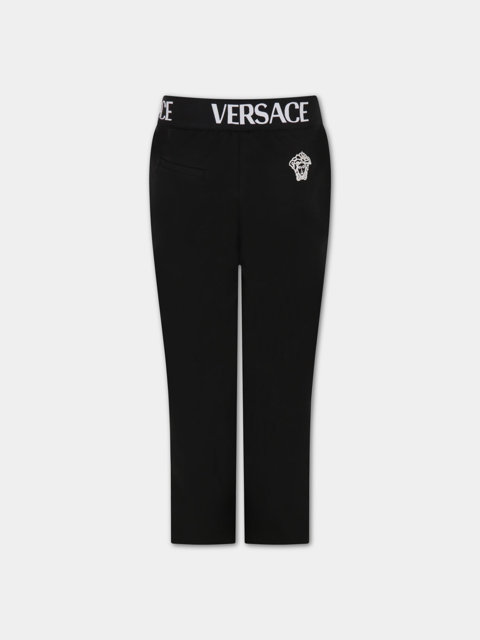 Pantaloni neri per bambino con logo e iconica medusa,Versace,1002840 1A04754 1B000 AY6784