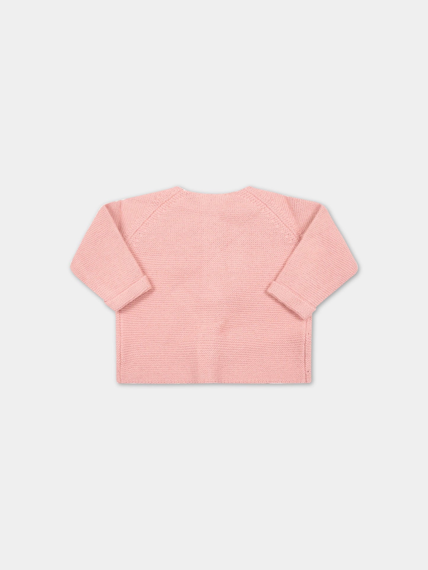 Cardigan rosa per neonata con patch logato,Tartine Et Chocolat,TV18000 30