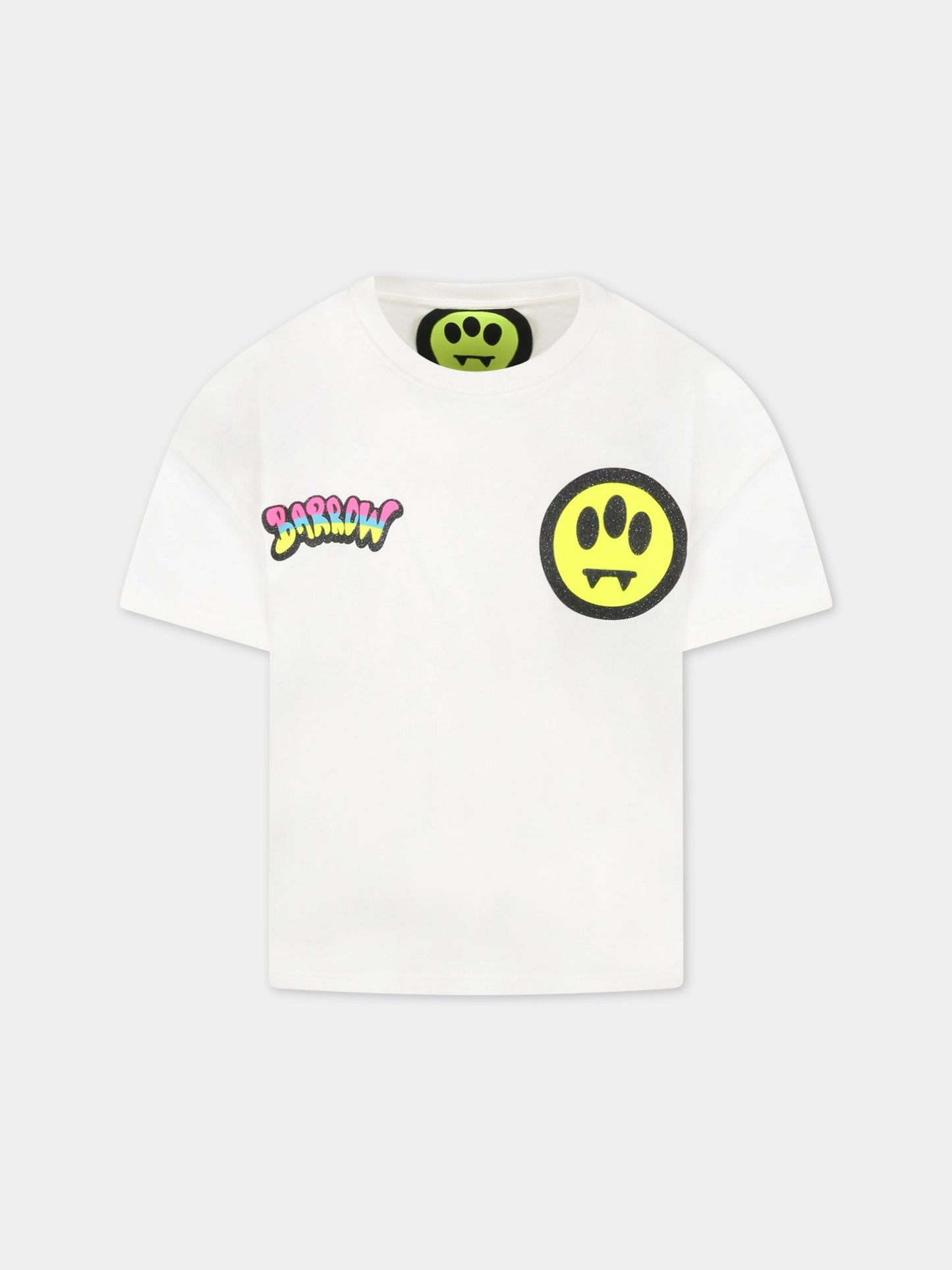 T-shirt bianca per bambina con logo e smile,Barrow,032119 002