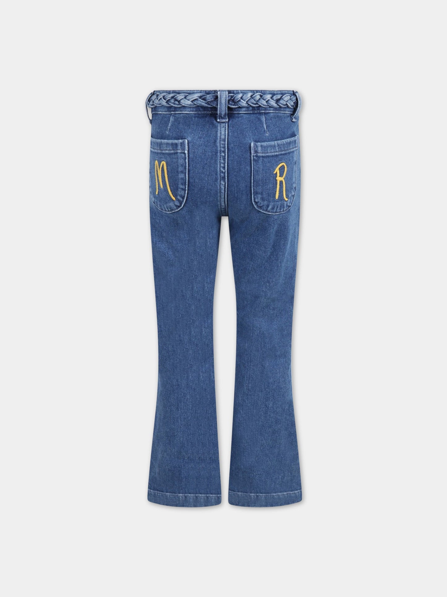 Jeans blu per bambina con logo giallo ricamato,Mini Rodini,2273010160