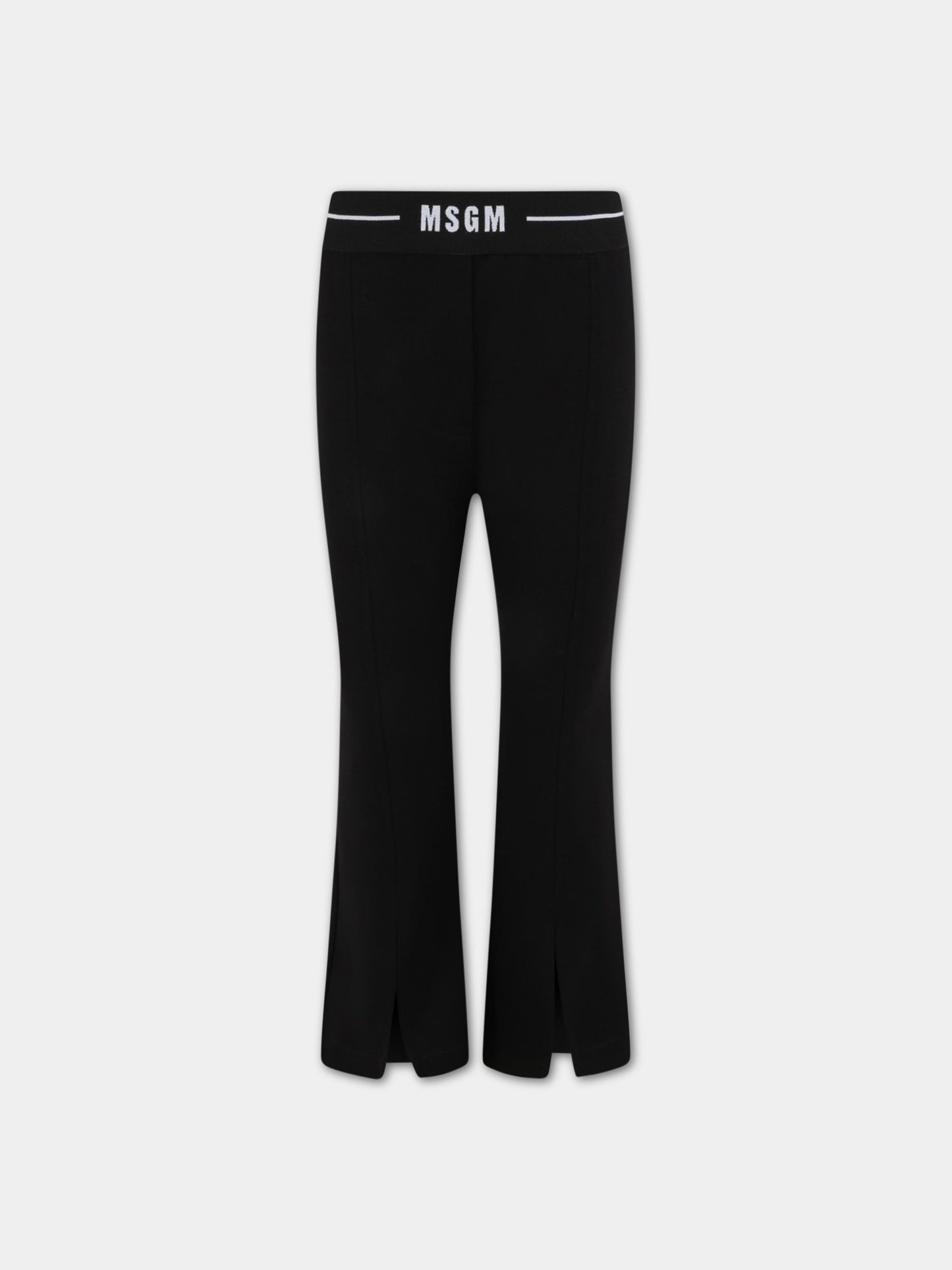 Pantaloni neri per bambina con logo bianco,Msgm Kids,MS029137 110