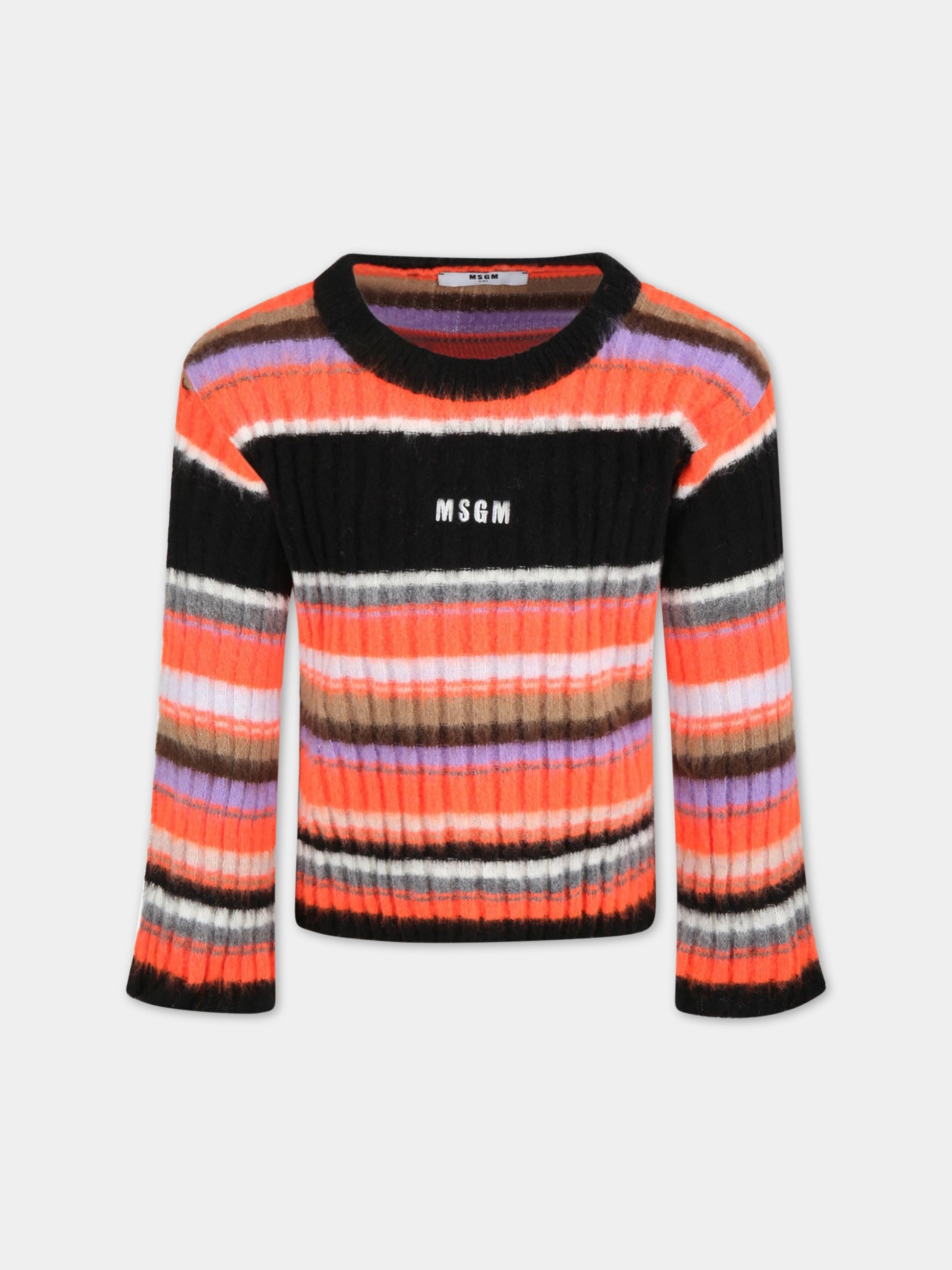 Maglione multicolor per bambina con righe e logo bianco,Msgm Kids,MS029208 200