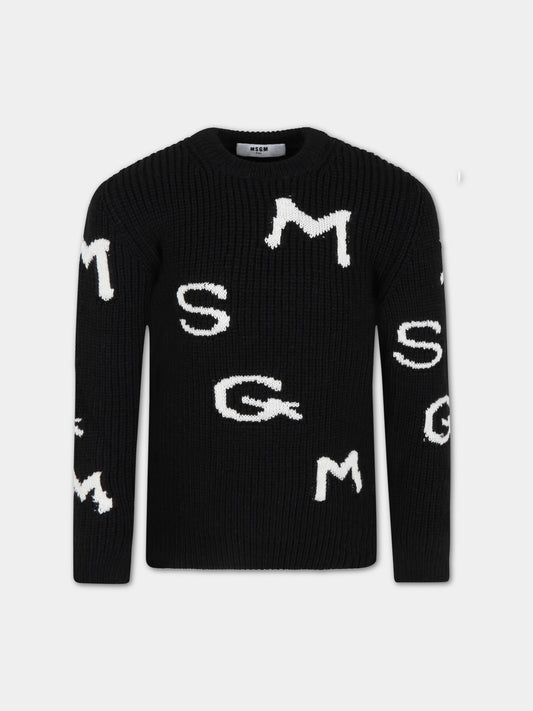 Maglione nero per bambini con loghi,Msgm Kids,MS029251 110