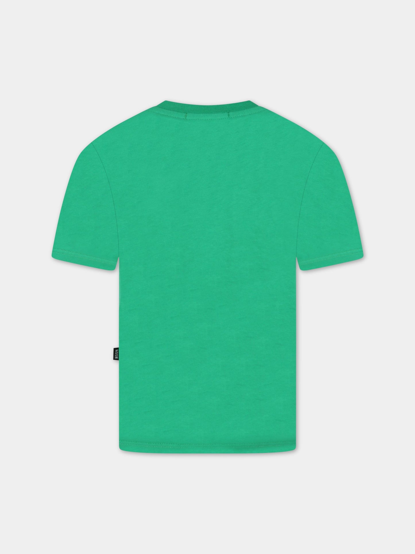 T-shirt verde per bambini con logo bianco,Msgm Kids,MS029075 080