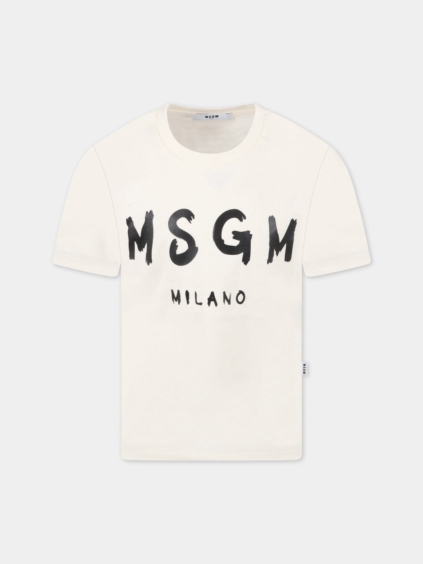 T-shirt avorio per bambini con logo nero,Msgm Kids,MS029075 013