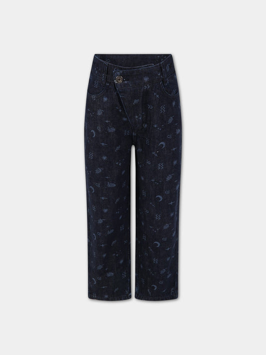 Jeans  Cosmos  blu per bambina con simboli dello zodiaco,The New Society,W22-K/DN 03-COSMOS