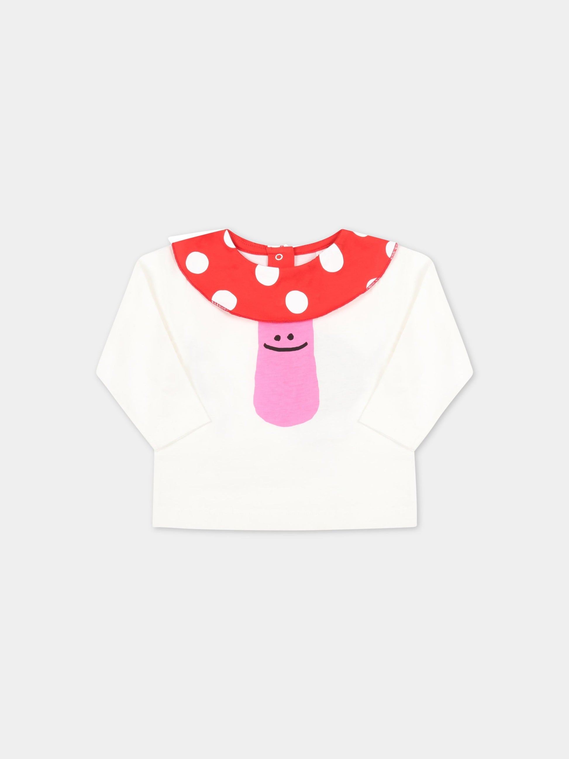 T-shirt bianca per neonata con fungo,Stella Mccartney Kids,8R8130 Z0669 100