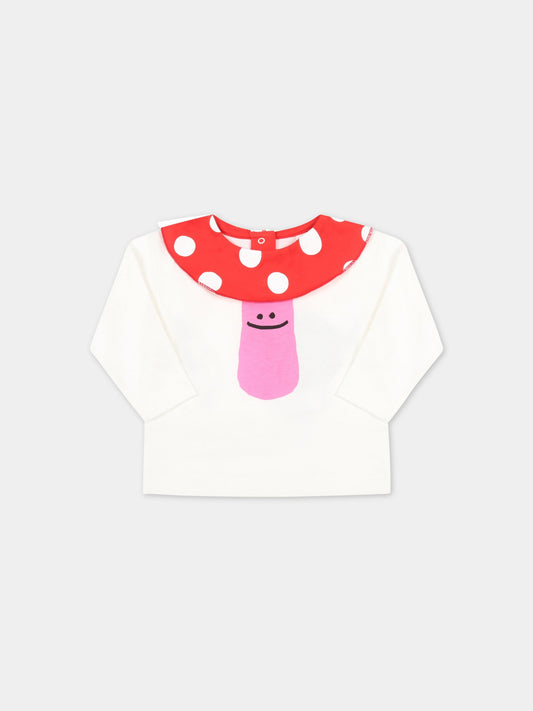 T-shirt bianca per neonata con fungo,Stella Mccartney Kids,8R8130 Z0669 100