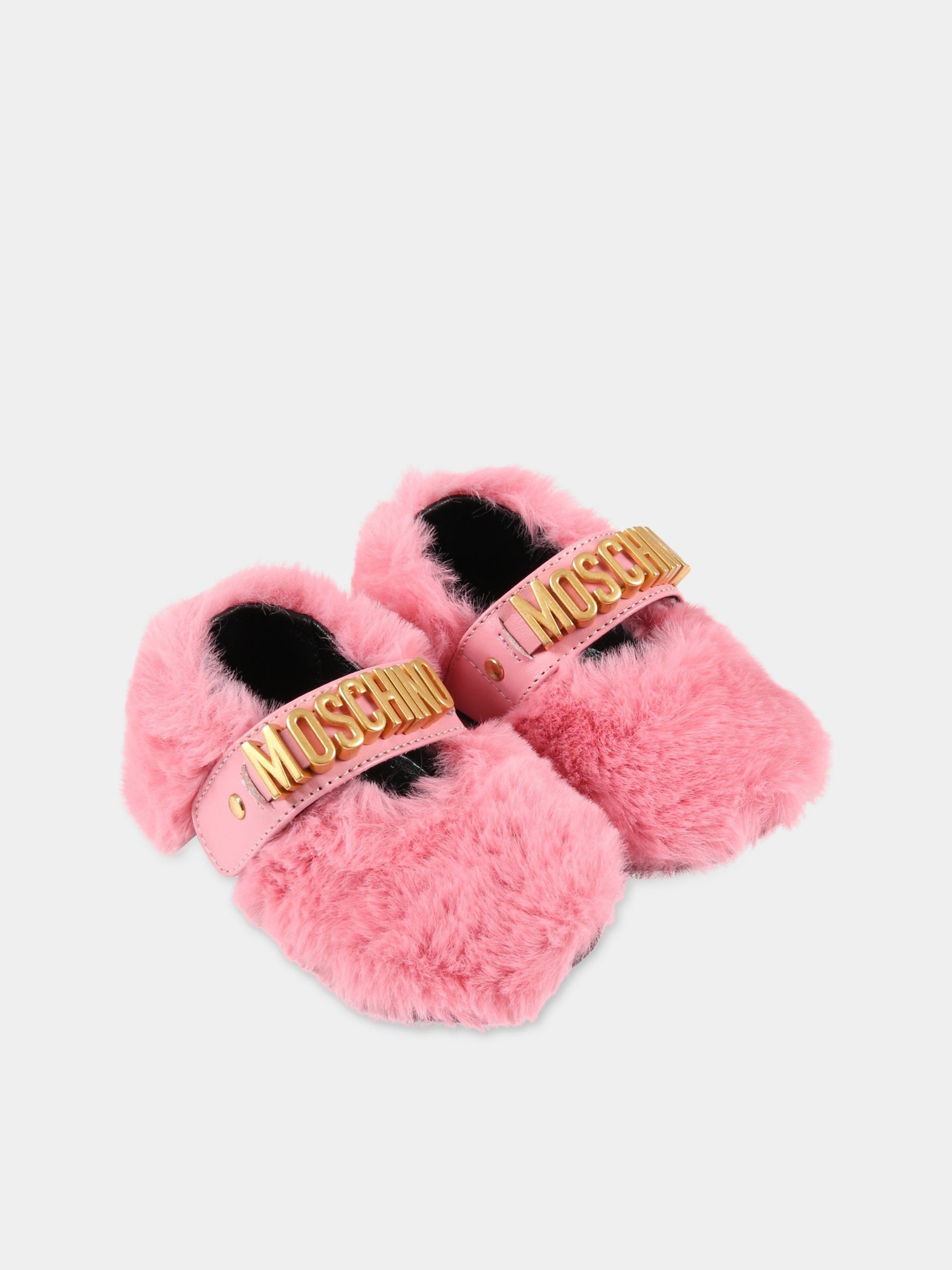 Ballerine fucsia per neonata con logo dorato,Moschino Kids,71659 1