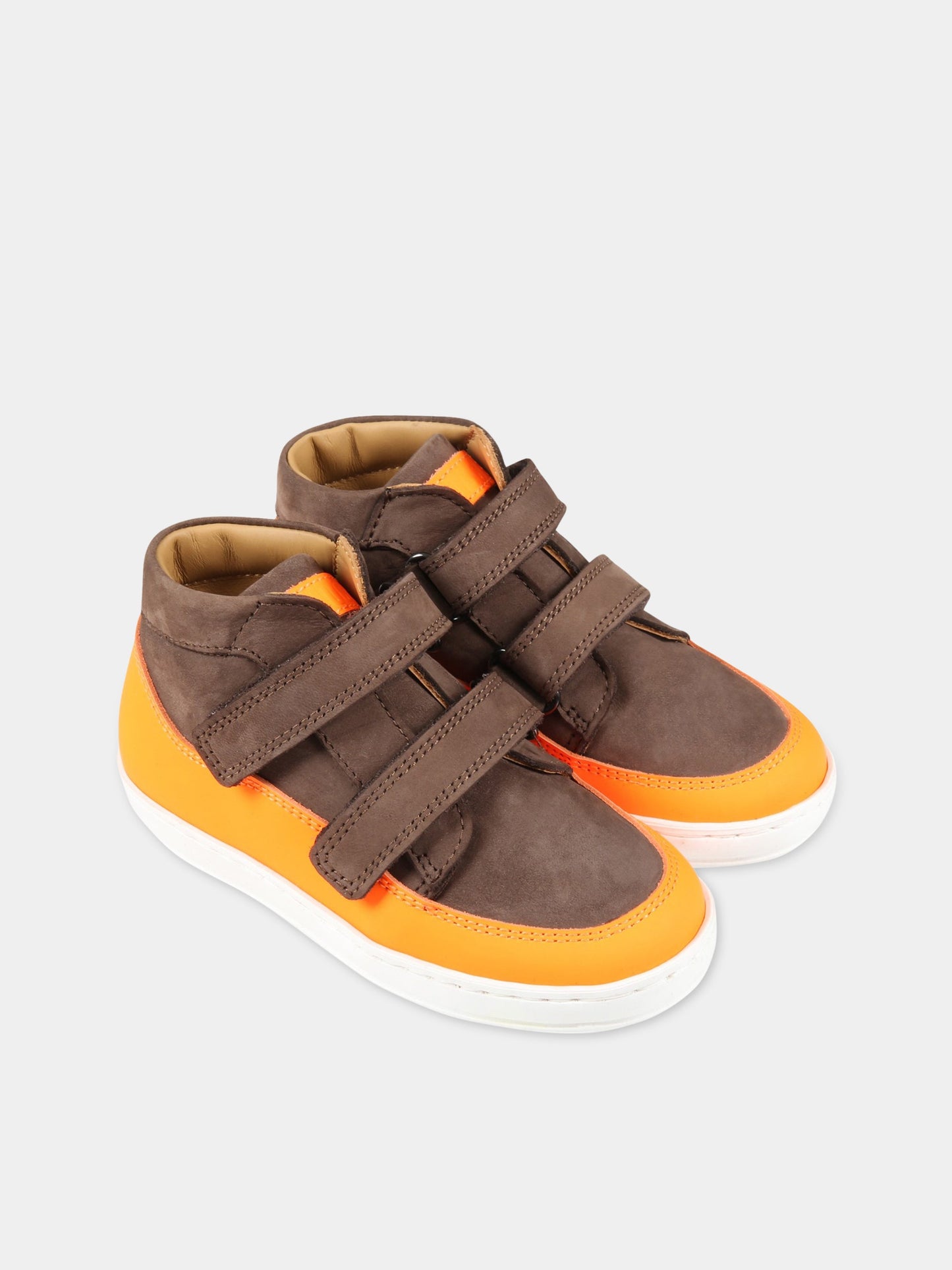 Sneakers marroni per bambino,Gallucci Kids,T20100 (COLORE MARRONE/FLUO ORANGE)