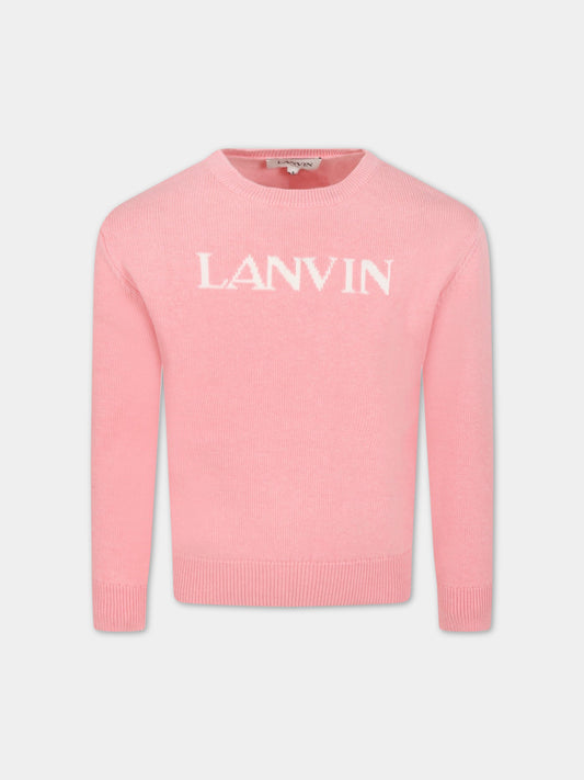 Maglione rosa per bambina con logo,Lanvin Petite,N15042 47B