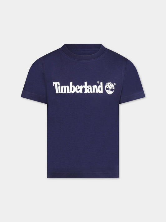 T-shirt blu per bambino con logo,Timberland,T25P22 85T