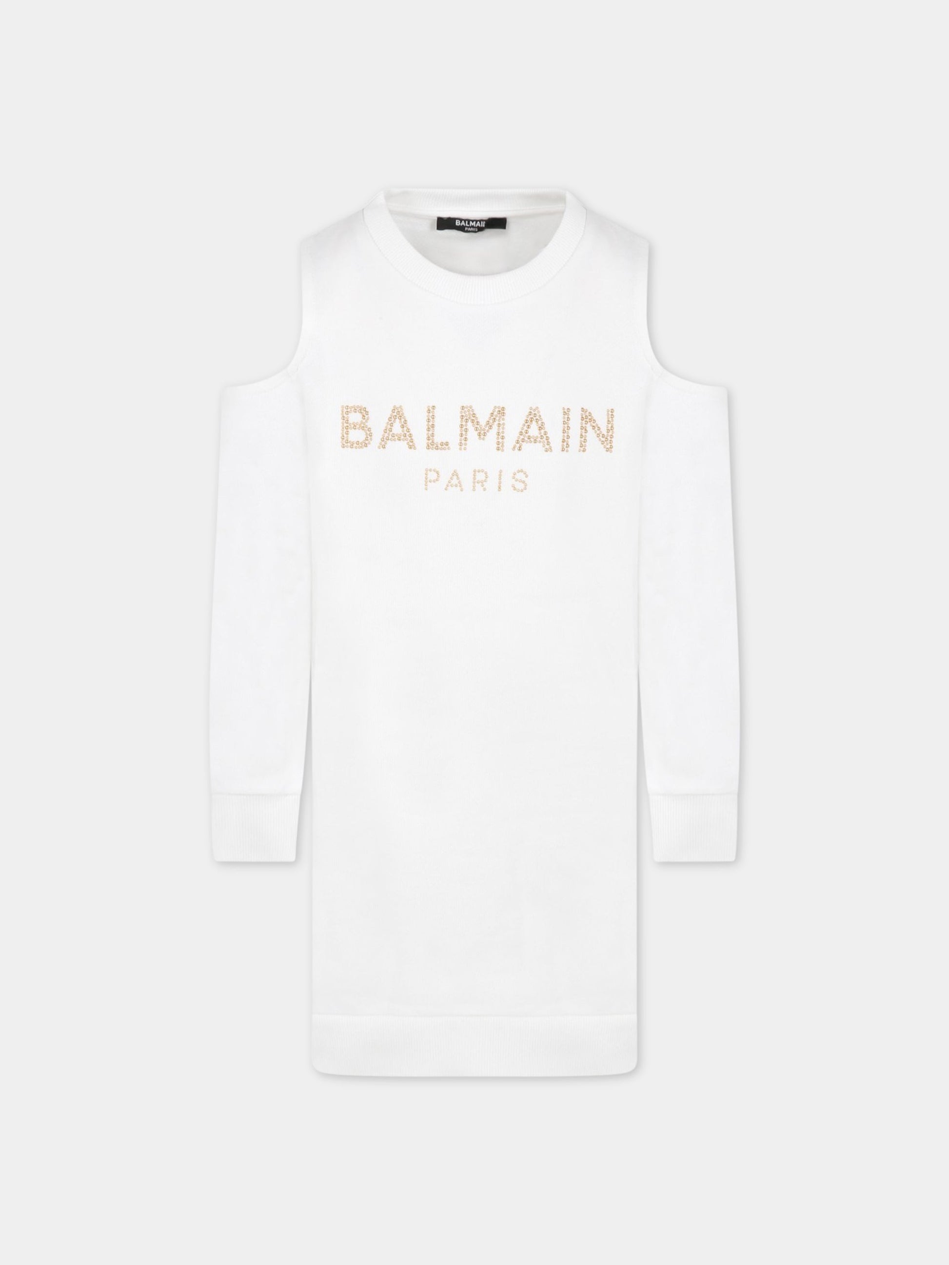 Vestito bianco per bambina con logo,Balmain Kids,6Q1320 F0015 100