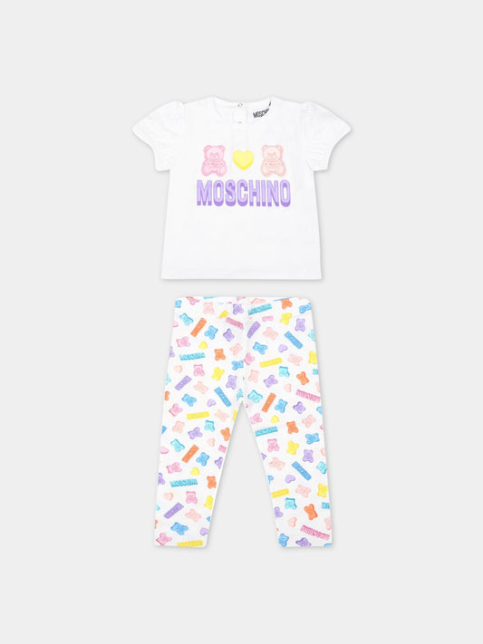 Completo multicolor per neonata con logo viola,Moschino Kids,MDG00L LBB92 10101