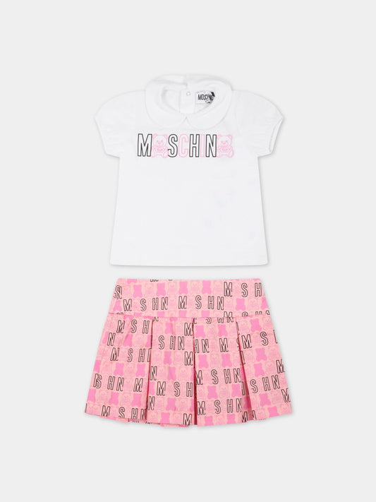 Completo multicolor per neonata con logo e Teddy Bears,Moschino Kids,MDG00G LMB11 82789