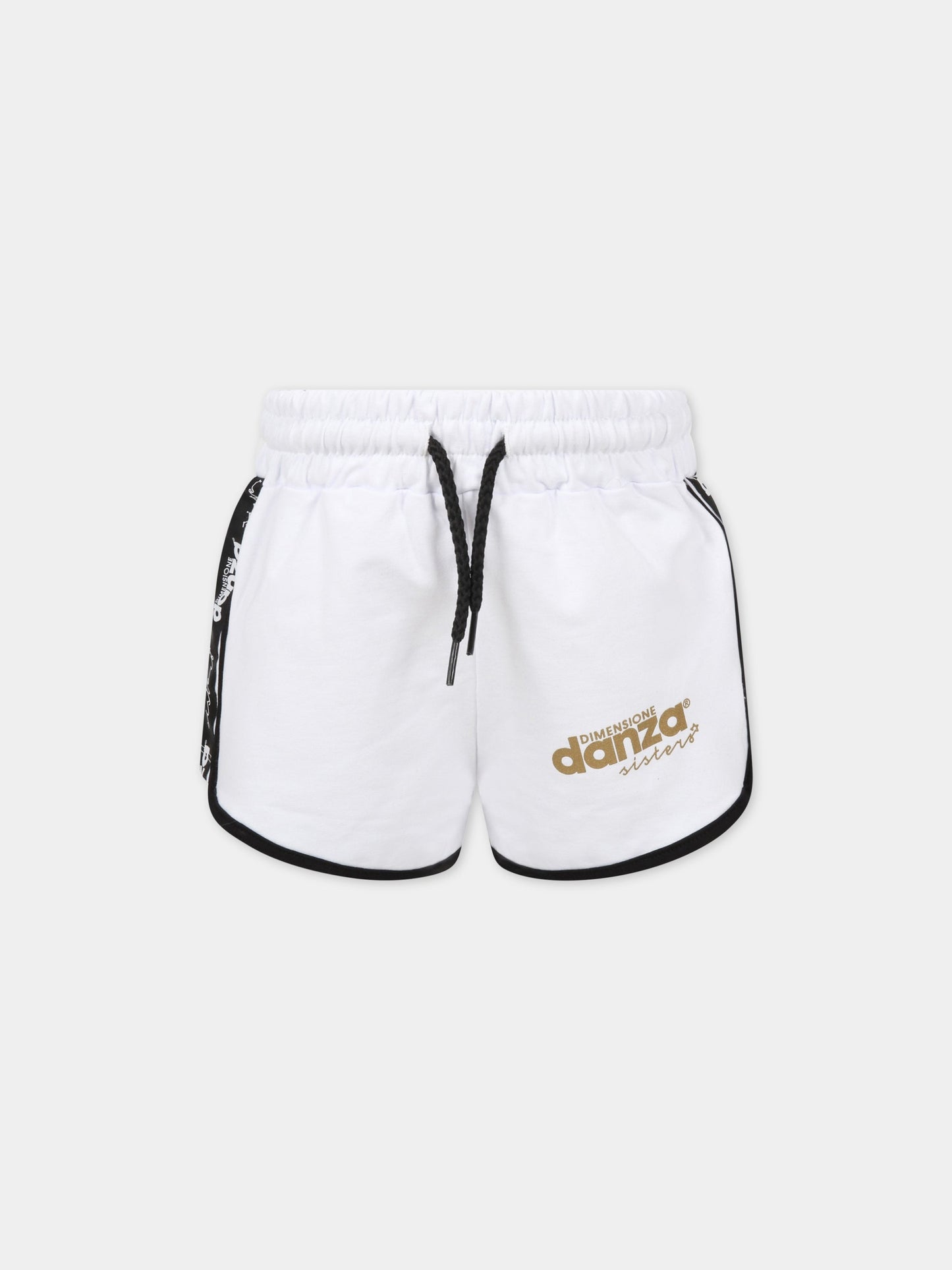 Shorts bianchi per bambina con logo dorato,Dimensione Danza,029636 001