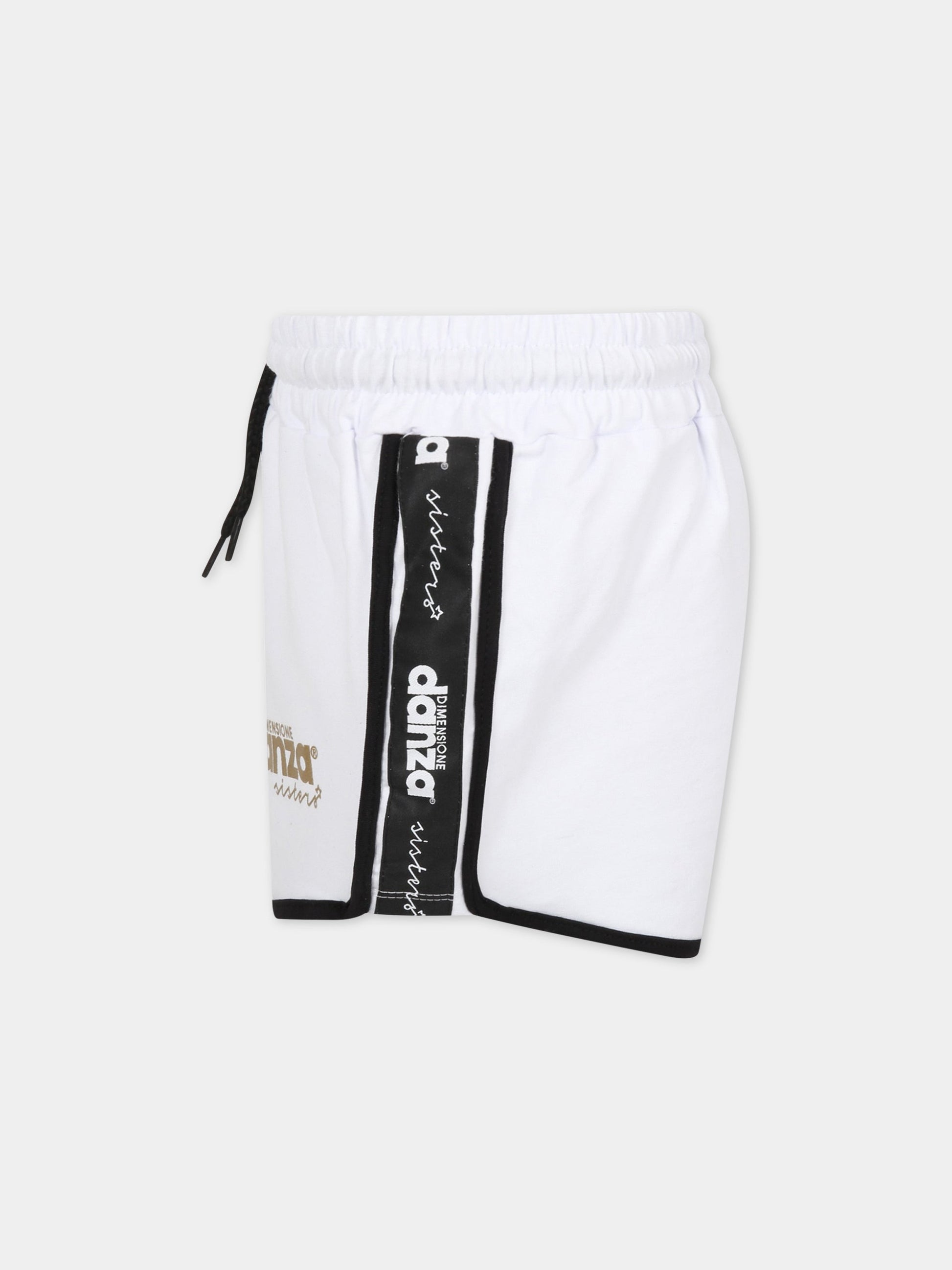 Shorts bianchi per bambina con logo dorato,Dimensione Danza,029636 001