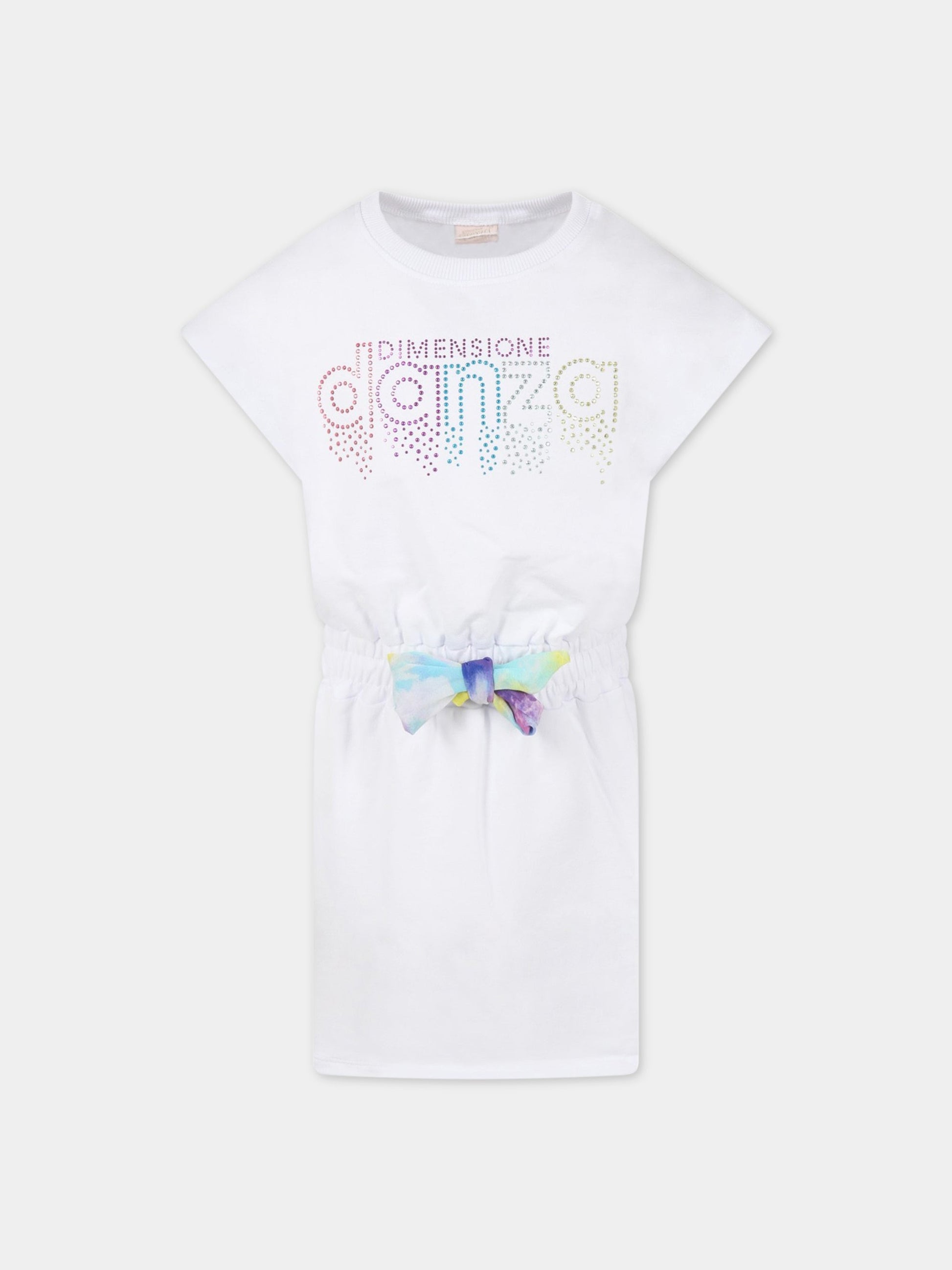 Vestito bianco per bambina con logo di strass,Dimensione Danza,029706 001