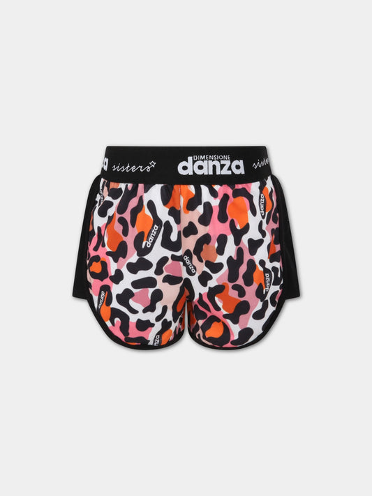 Shorts multicolor per bambina con stampa animalier,Dimensione Danza,029725 200