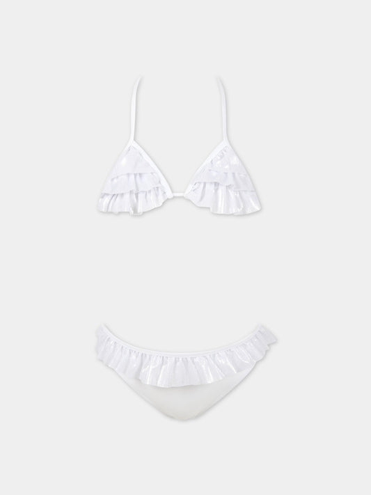 Bikini bianco per bambina con rouche argentate,Dimensione Danza,029747 122