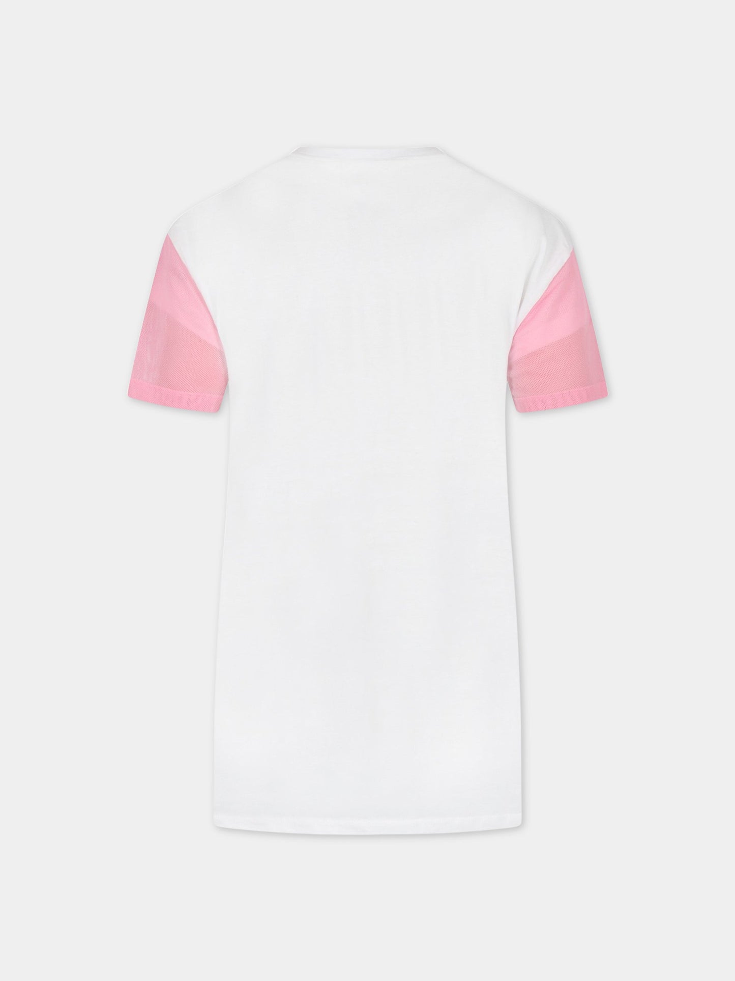 T-shirt bianca per bambina con logo dorato e maniche rosa,Everlast,031084 001