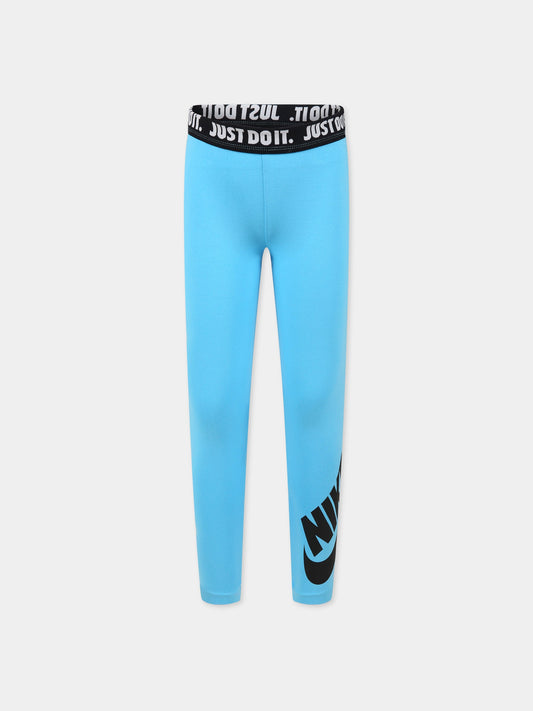 Pantaloni azzurri per bambina con logo e scritta  Just do it ,Nike,3UC723 F85