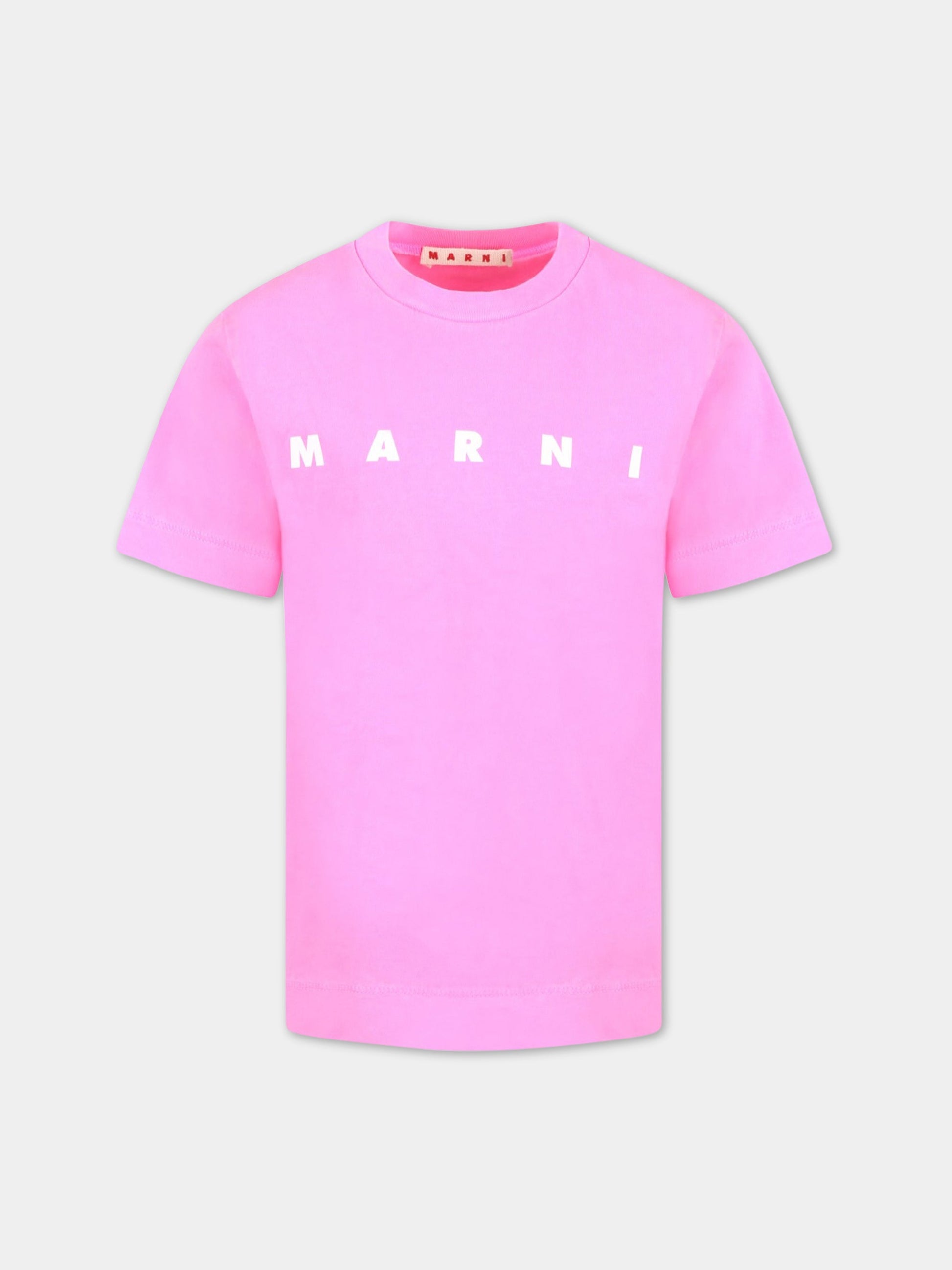 T-shirt fucsia per bambina con logo bianco,Marni Kids,M002MV M00PF 0M334