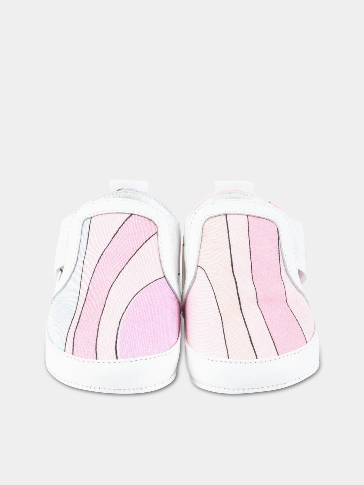 Scarpe bianche da culla per neonata con stampa e logo,Emilio Pucci Junior,PS0036 G0091 500MC