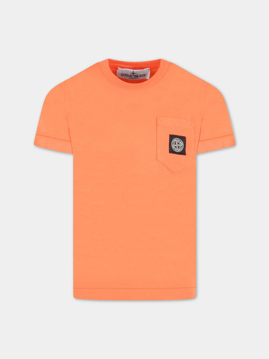 T-shirt arancione per bambino con patch logato,Stone Island Junior,7816 203 47 V0036