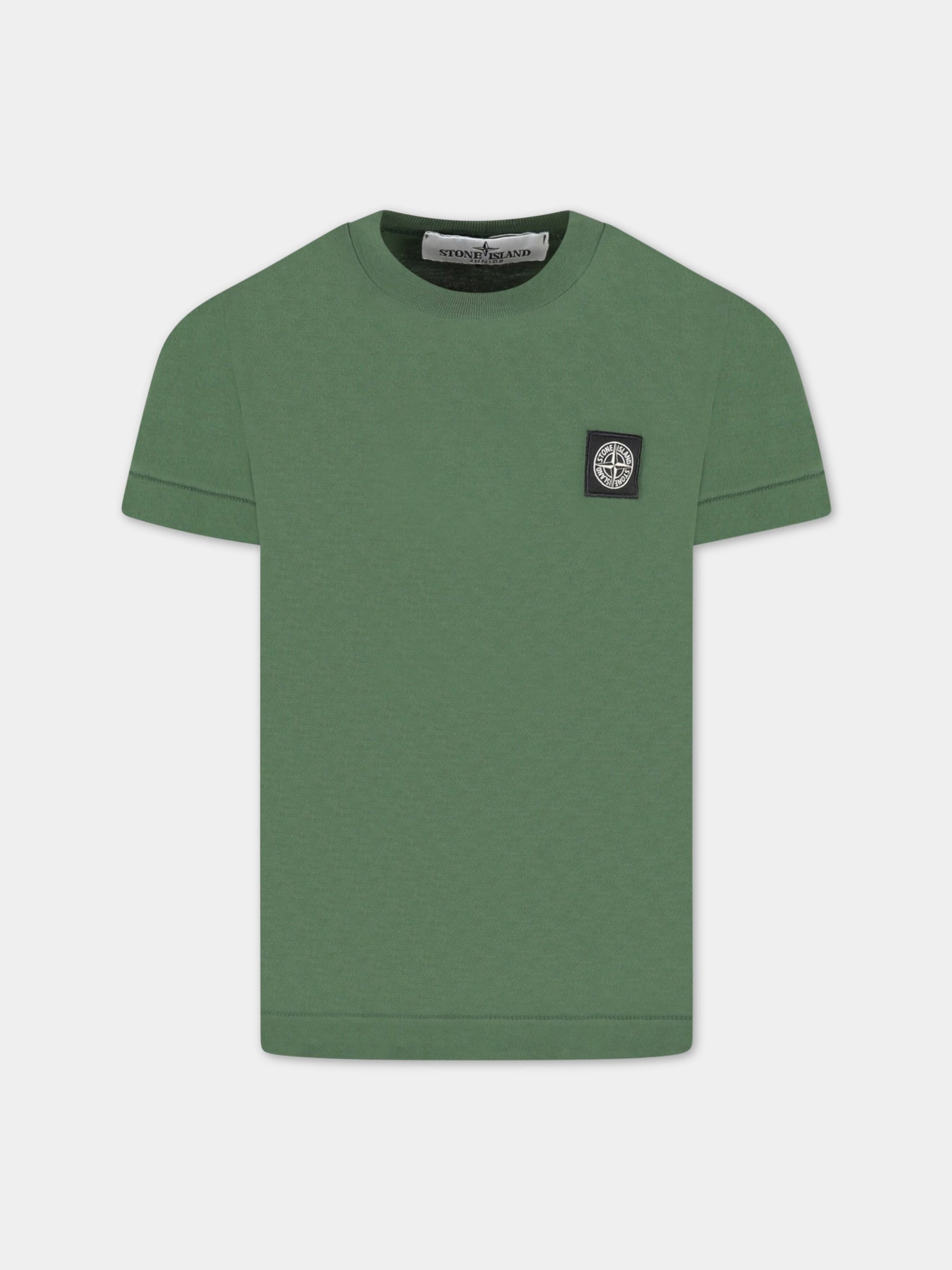 T-shirt verde per bambino con patch logato,Stone Island Junior,7816 201 47 V0053