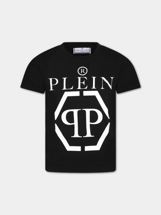 T-shirt nera per bambino con logo,Philipp Plein Junior,2QM004 LAA23 60100