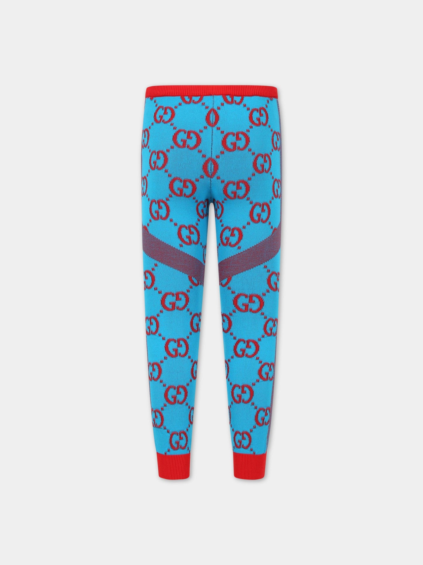 Leggings azzurri per bambina con GG rosse,Gucci Kids,692058 4KAA5 4974