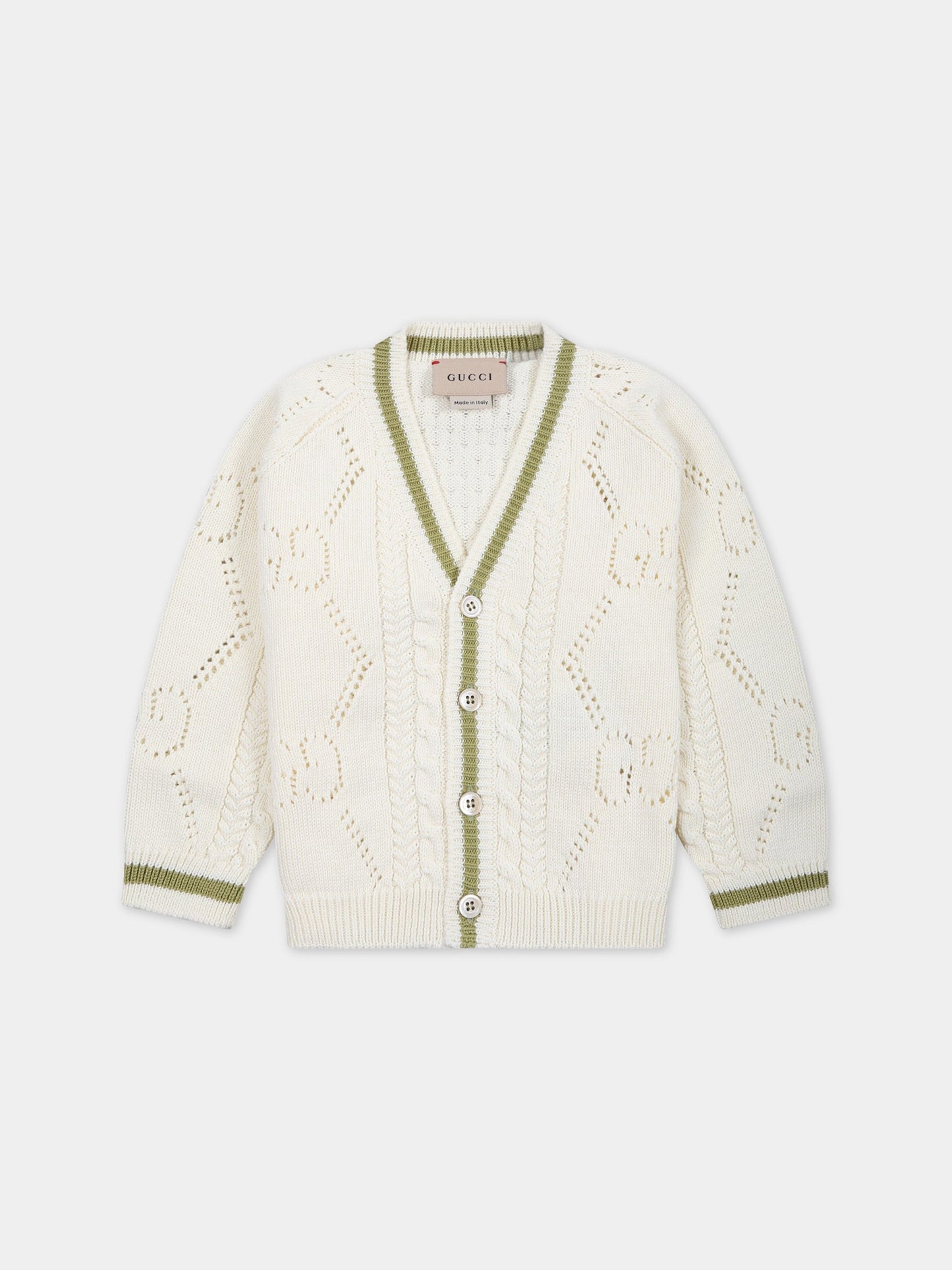 Cardigan avorio per neonati con logo,Gucci Kids,713131 XKCR1 9203