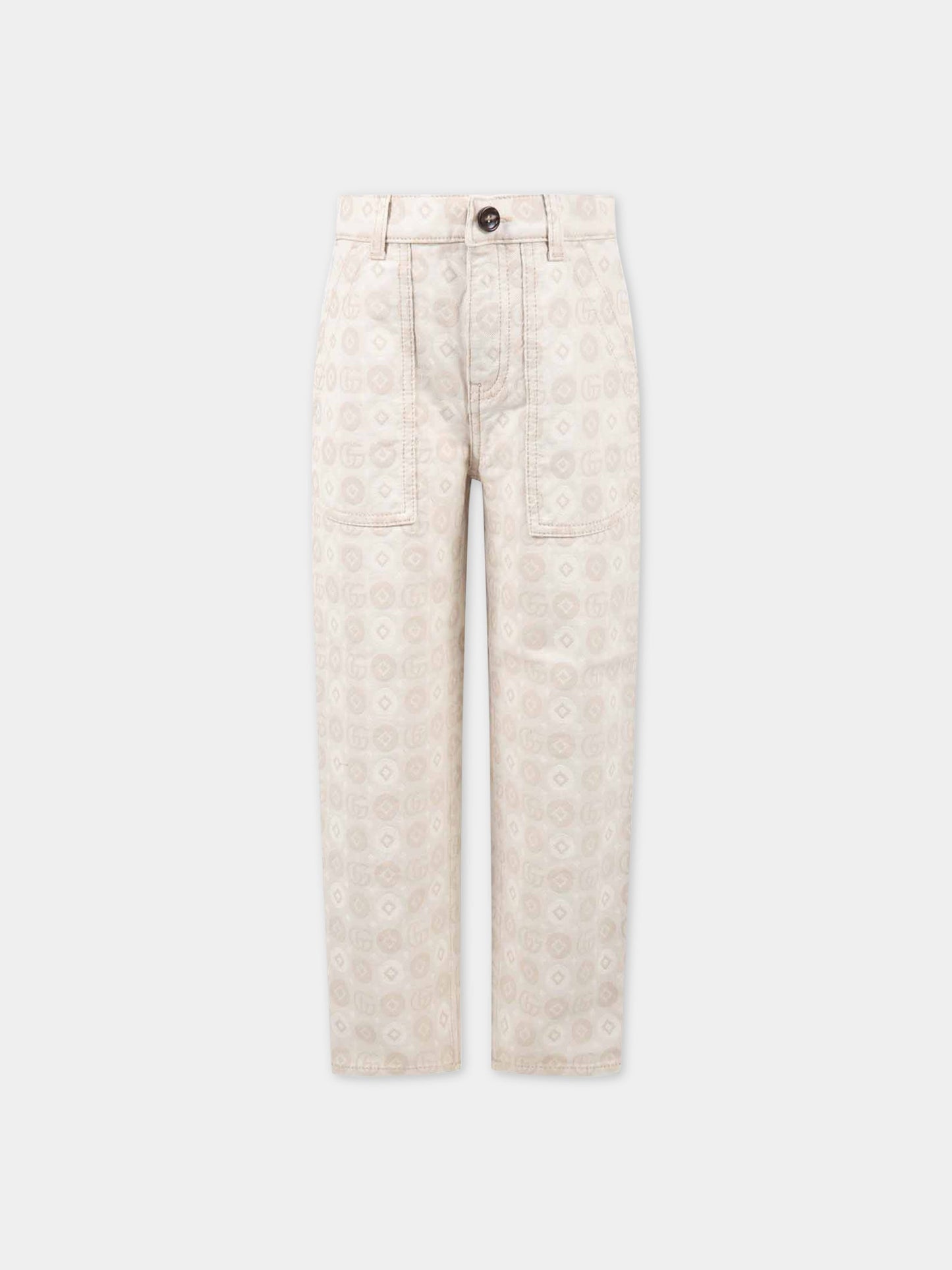 Jeans avorio per bambino con GG beige,Gucci Kids,692194 XDB8R 9207