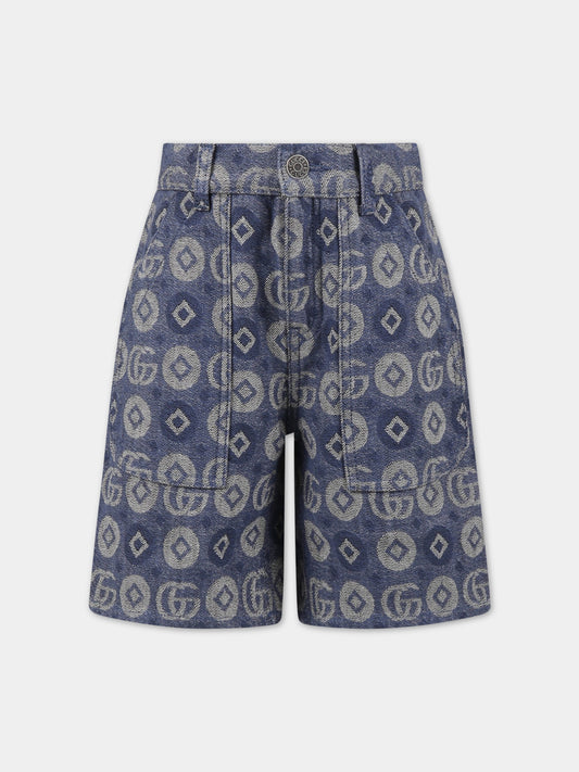 Shorts blu per bambino con GG,Gucci Kids,720867 XDB8L 4713