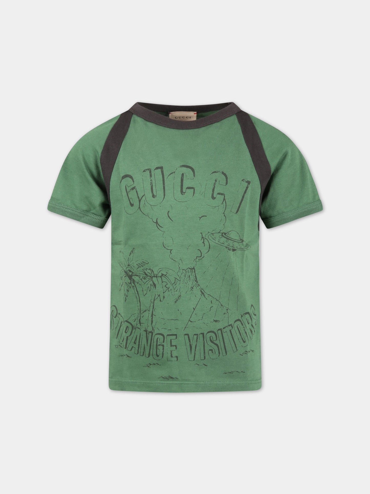 T-shirt verde per bambino con logo,Gucci Kids,713864 XJEZG 3826