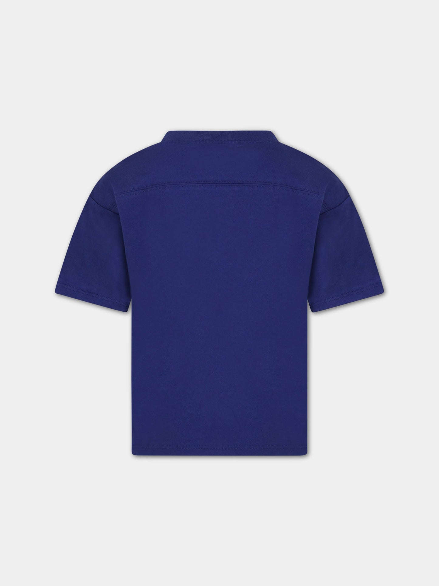 T-shirt blu per bambino con logo e motivo Web,Gucci Kids,722402 XJEZC 4729